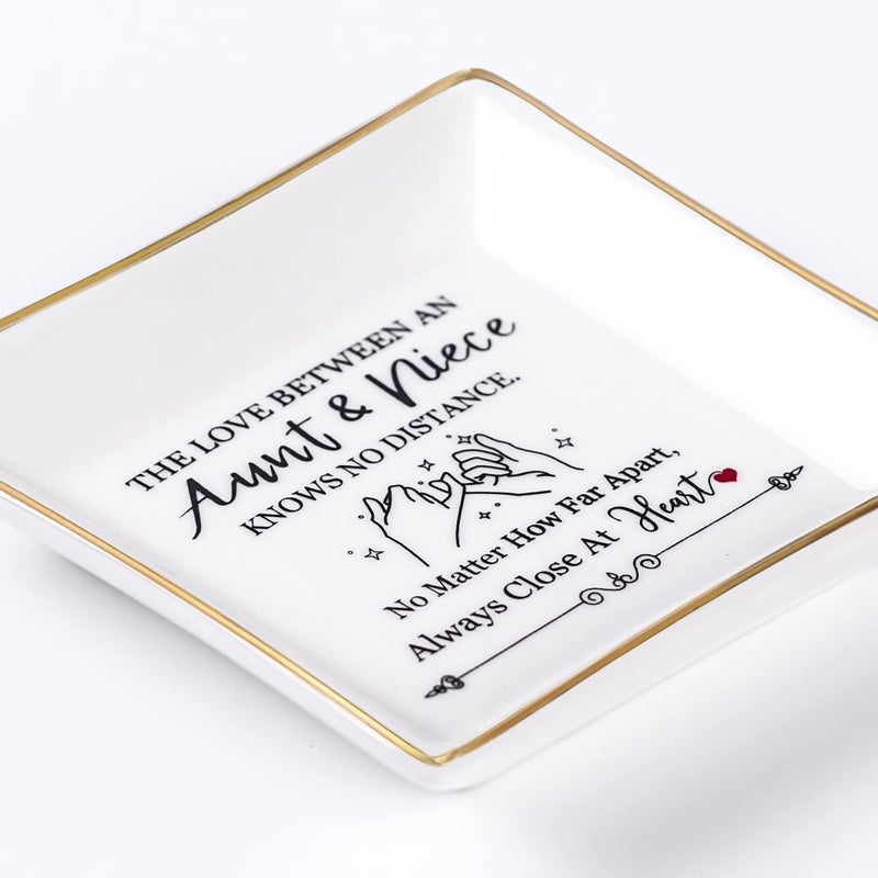 Piudee Aunt Gifts from Niece The love between an aunt&niece knows no distance Ring Trinket Dish Jewelry Tray  Aunt Birthday Gift Aunt and Niece Gifts for Aunts Mothers Day Christmas Valentines - Image 4